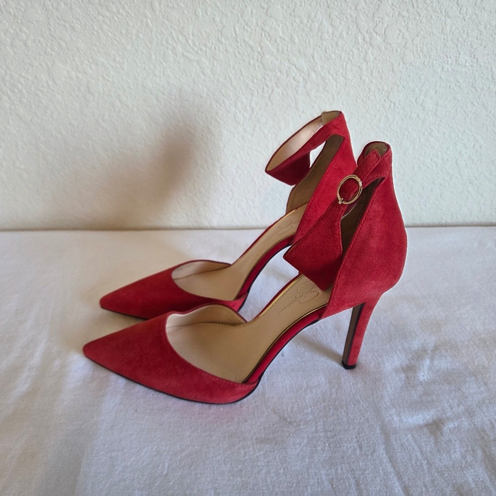 Jessica Simpson Red Suede Ankle Strap D'Orsay Pointed Toe Stiletto Pumps SZ10M